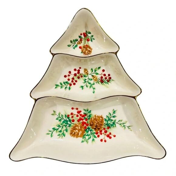 Lenox China WILLIAMSBURG BOXWOOD & PINE Large Tree-Shaped Dish Great Condition - Picture 1 of 6